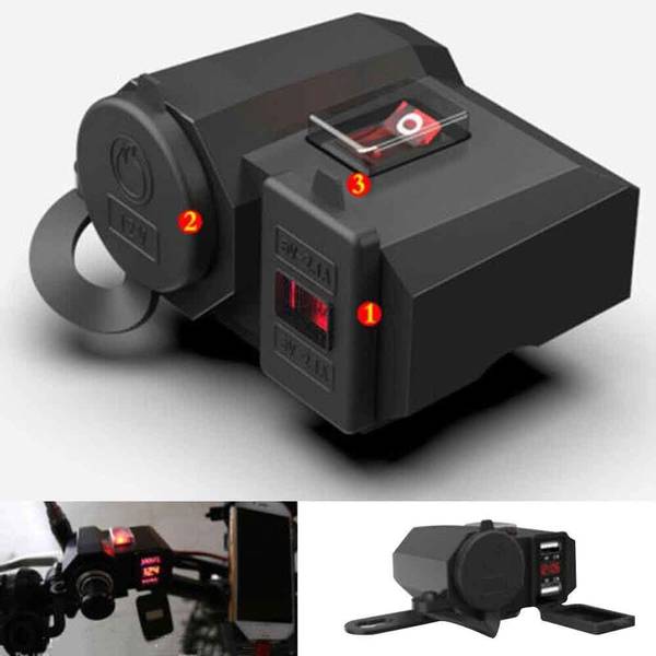 Vagary Bike Cigarette Lighter Socket Dual USB Charger LED With Voltmeter & Switch 2.1 A Bike Mobile Charger