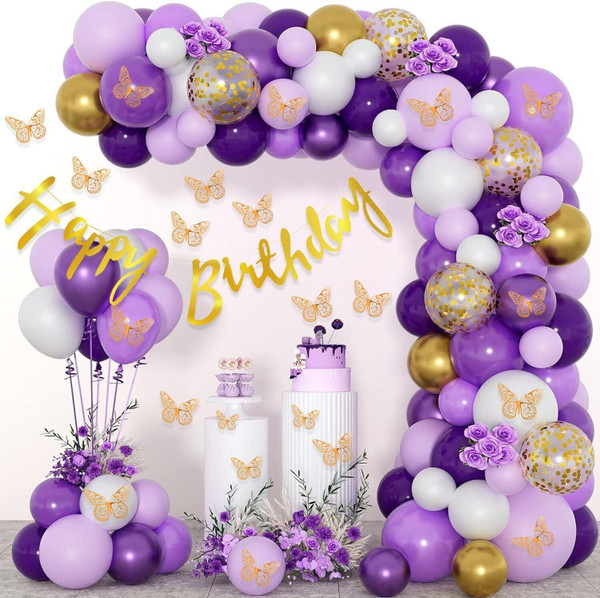 PARTY MIDLINKERZ Purple Theme 1st/First Birthday Decoration set kit items Combo for Girls, Wife