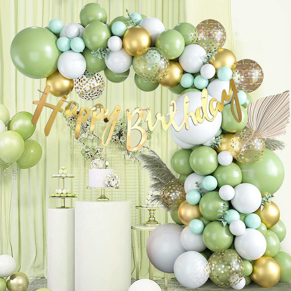 R G ACCESSORIES Olive Green Blue White Gold Balloons Combo Kit Of 64 Pcs For Party Decorations
