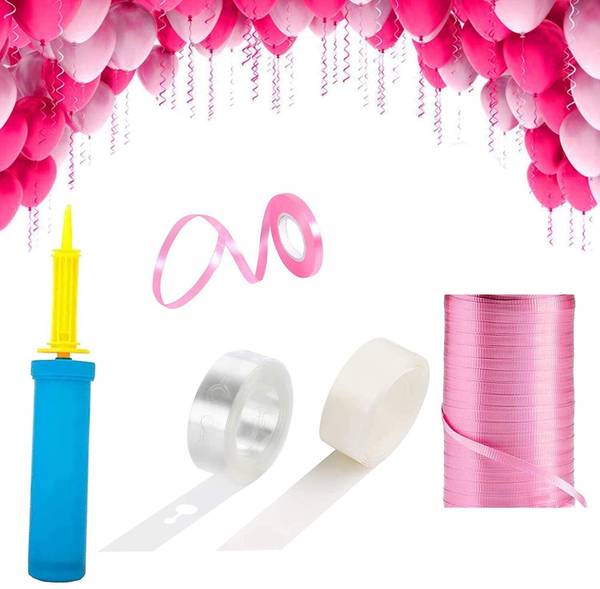 PARTY MIDLINKERZ Balloon Decorating Garland -1Tape Strip,1Glue dot,1Balloon Pump, 8 Pink Ribbon