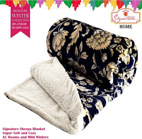 Signature Embroidered Double Sherpa Blanket for Mild Winter