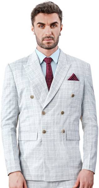 french crown Checkered Double Breasted Casual Men Blazer
