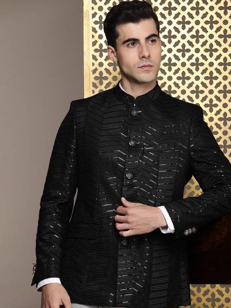House of Pataudi Self Design Single Breasted Festive Men Blazer