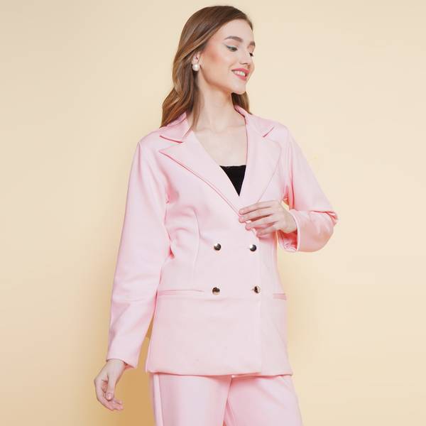 KATLINE Solid Double Breasted Casual Women Blazer