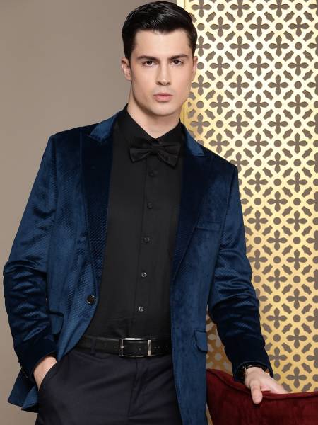 House of Pataudi Self Design Single Breasted Party Men Blazer