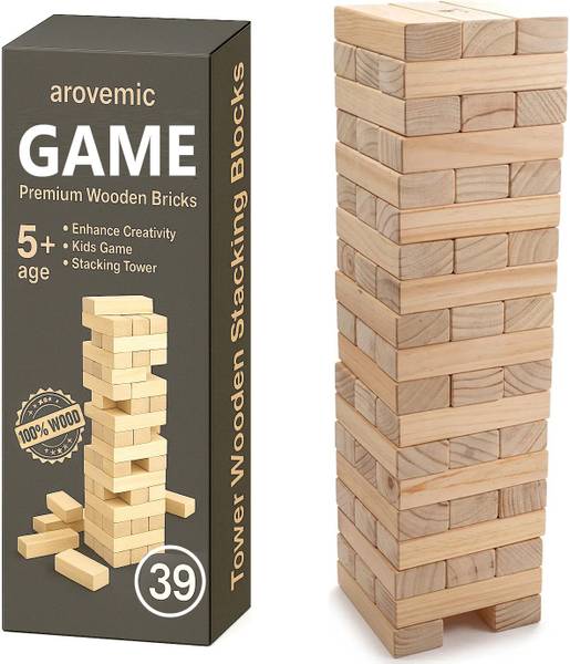 arovemic Fun 39 Pcs Jenga Wooden Block Stacking Game - Family Fun & Skill-Building-S04