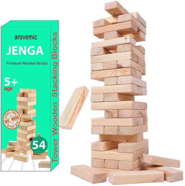 arovemic Premium Jenga Wooden Blocks Stacking Tower Game for Kids Ages 6 and Up-4 Board Game Accessories