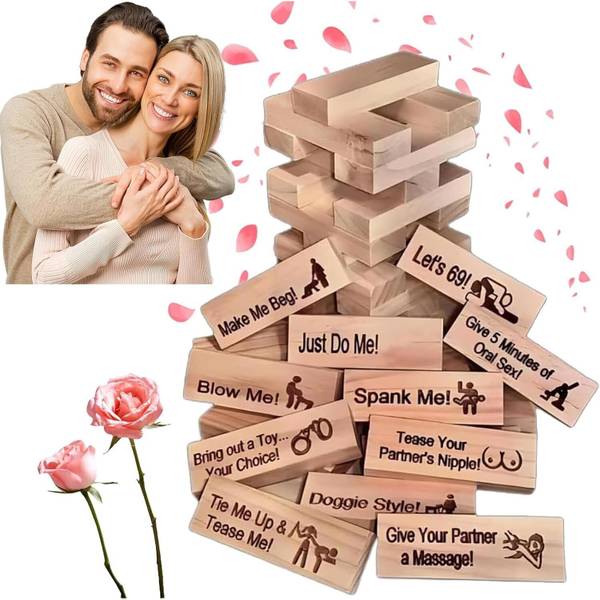 SmartSolve The Naught Game - Game for Adults, 48Pcs Super Naughty Block Tower Game Word Games
