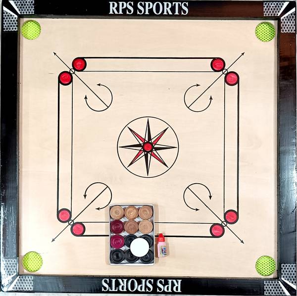 RPS sports CARROM BOARD 26X26 WITH WOOD COINS & POWDER 65 cm Carrom