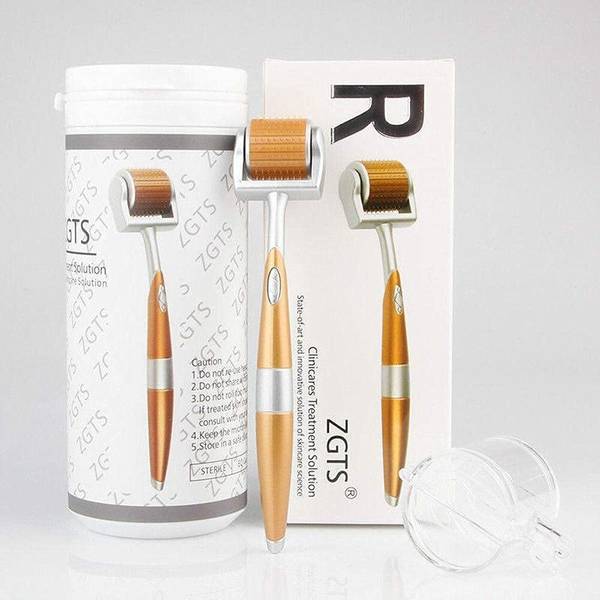 ZGTS Derma Roller 0.50 mm 192 Needles Gold Plated Titanium Alloy Needles Roller, Gold