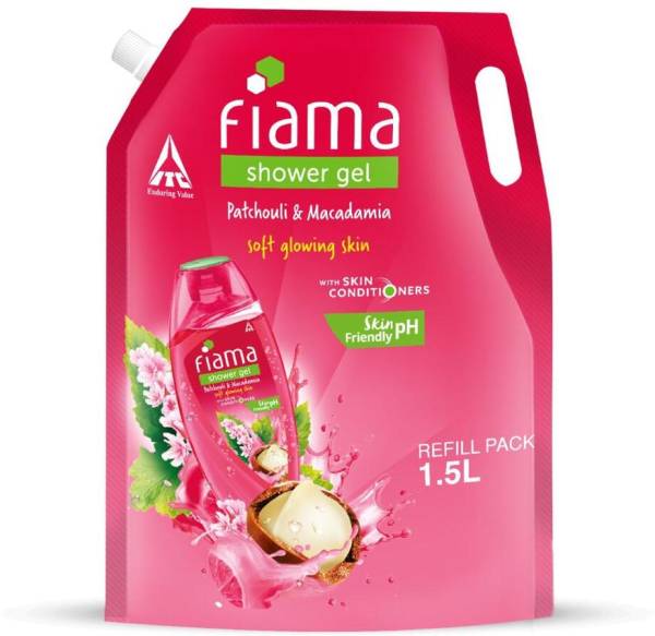 FIAMA Body Wash Shower Gel Patchouli & Macadamia Value Pouch, For Moisturized Skin