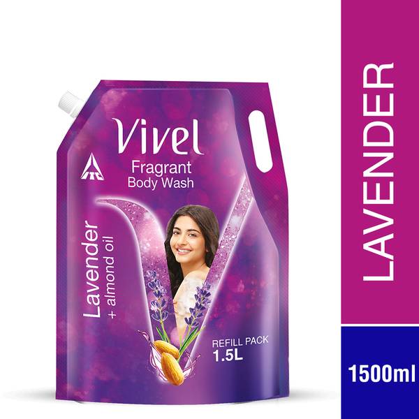 Vivel Body Wash,Lavender & Almond Oil,Fragrant & Moisturising Shower Gel,Refill Pouch