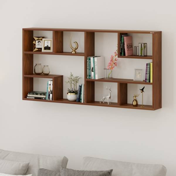 BLUEWUD Petree Wall Mounted Decorative Wall Shelf for Livingroom Hall Dcor Home Engineered Wood Open Book Shelf