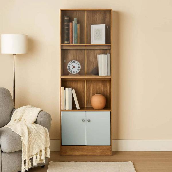 Nilkamal William Book Case with 3 Open Shelves & Closed Cabinet|For Home, Office, Study Engineered Wood Semi-Open Book Shelf