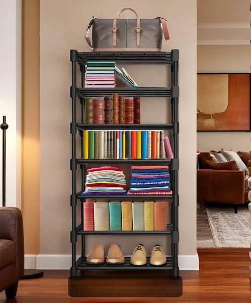 YouCopia PVC 7 Shelf Book Organizer/Shoe/Chappal/Book/Clothes Rack Plastic Open Book Shelf