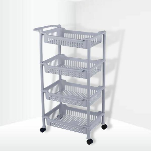 3D METRO SUPER STORE 4 Layer Plastic Rack With Caster Wheel Multipurpose Kitchen Storage Organizer Plastic Open Book Shelf