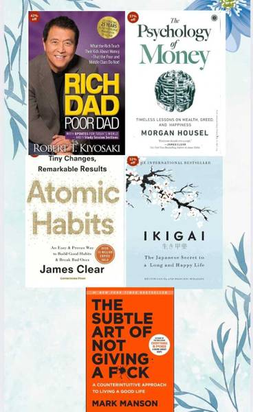 COMBO OF 5 BEST SELLING BOOK (RICH DAD BAD DAD,IKIGAI,ATOMIC HABIT,PSYCHOLOGY OF MONEY AND THE SUBSTLE ART OF NOT GIVING A FU*K) Best quality books + ...