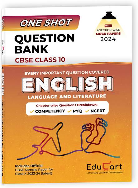 Educart One-shot Question Bank ENGLISH CBSE Class 10 for 2024 (Only Important Q's covered Ch-wise)  - Class 10 Question Bank 2024