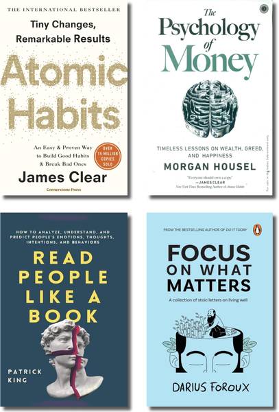 Self Help Books Collection (Atomic Habits, The Psychology of Money, Read People Like a Book, Focus on What Matters), James Clear, Morgan Housel, Patri...