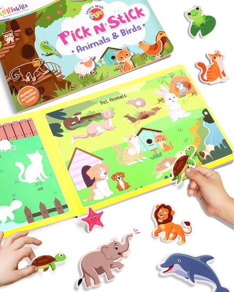 Pick N' Stick Animals & Birds Montessori Activity Book with Reusable Stickers for Kids