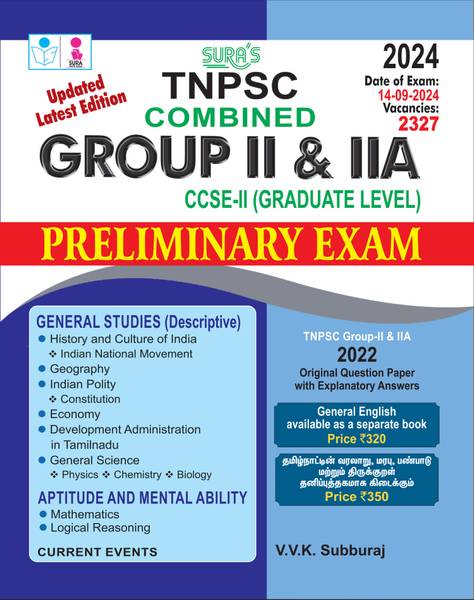 SURA`S TNPSC Group II and IIA Preliminary Exam CCSE-II (Graduate Level) General Studies Aptitude and Mental Ability Book in English 2024