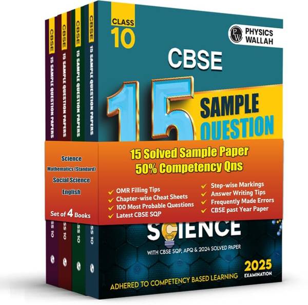 PW CBSE 15 New Pattern Sample Paper Class 10 Science, Maths (Std), English & Social Science Set of 4 Books for 2025 Board Exam | 50% Competency-Based ...