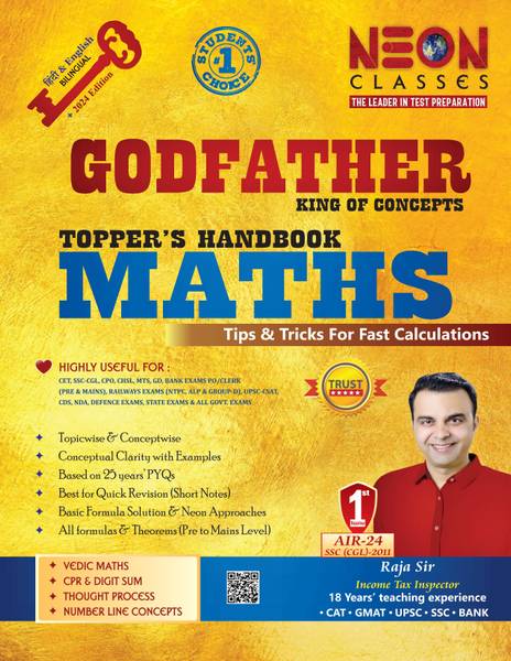 Godfather Maths Book Topicwise and Conceptwise by RAJA SIR for SSC CGL, CHSL, CPO, MTS, GD, Railway and other Competitive ExamsGodfather Maths Book To...