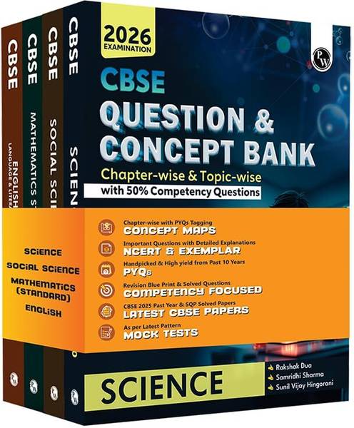 PW CBSE Question & Concept Bank (QCB) Class 10 Mathematics (Standard), Science, Social Science, English Combo Set of 4 Books Chapterwise & Topicwise S...