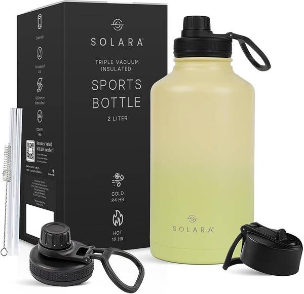 Solara Vacuum Insulated Stainless Steel Water Bottle for Hot and Cold, Lime Green 2000 ml Bottle