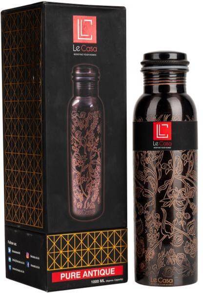 Le Casa Pure Antique Copper Water Bottle | 100% Pure Copper With ISO Certification | 1000 ml Bottle