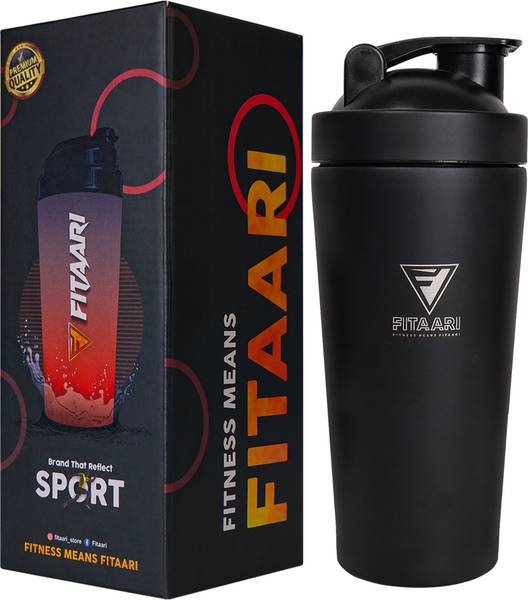Fitaari Premium Black Steel Shaker Bottle 700 ml Shaker