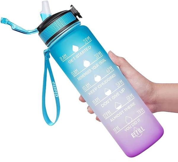 Unique Impex Unbreakable water bottle ,motivational water bottle with Time Marker & Straw 1000 ml Bottle