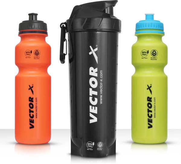 VECTOR X Sports Combo Of Protein Shaker & Water Sippers Pack of 3 workout Sippers & 750 ml Sipper