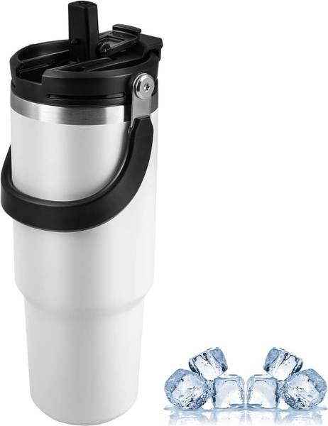Star Work Tumbler with Straw, Vacuum Insulated Water Bottle for Home (WHITE) Stainless Steel Tumbler