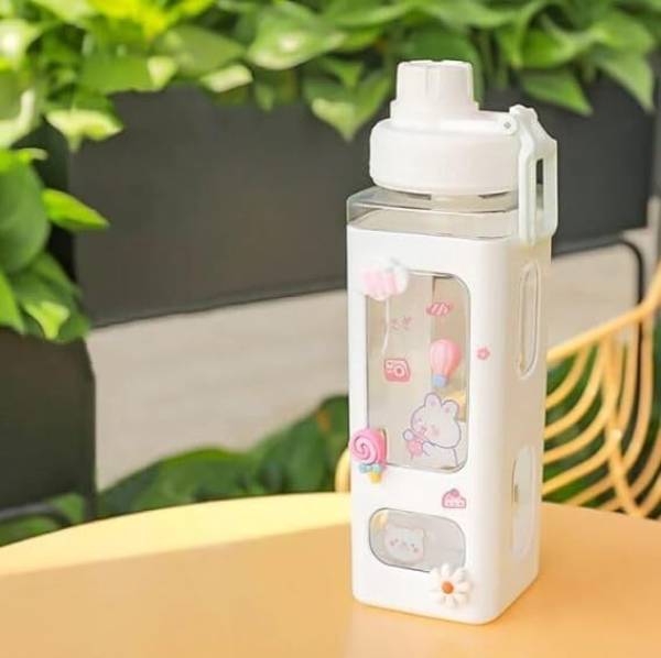 OPSUZY O-Kawaii Water Bottle With 3D Sticker Plastic Travel Juice Milk Drink Bottle 700 ml Bottle