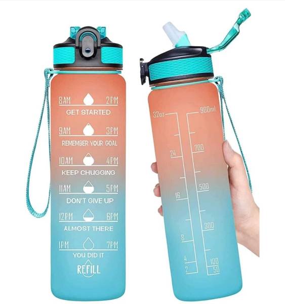 DOFTHD 1 Litre Drinking Water Bottle with Motivational Time Marker & Straw Gym Sipper 1000 ml Sipper
