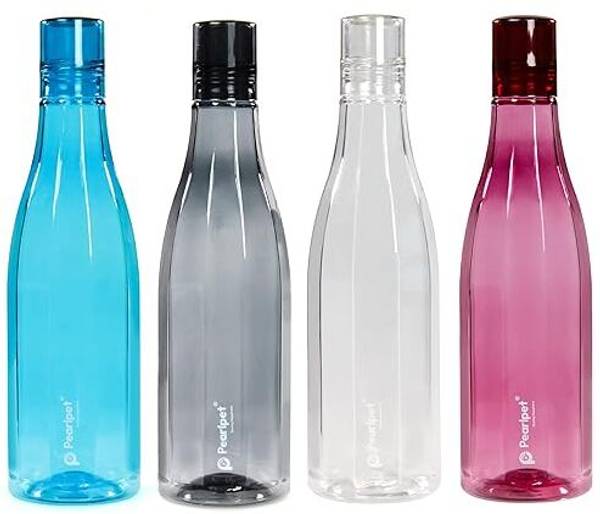 Pearlpet Azzure Plastic Water Bottle Set of 4 Pcs for Kitchen , Water Bottle for Fridge 1000 ml Bottle
