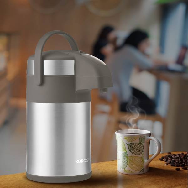 BOROSIL Airpot Vacuum Insulated Beverage Dispenser with Handle, 24 Hrs Hot & Cold Flask 3000 ml Flask