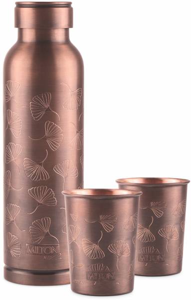 MILTON Copper Elegante Gift Set (1 Bottle 940 ml, 2 Tumbler 240 ml Each), Petals 1420 ml Bottle With Drinking Glass