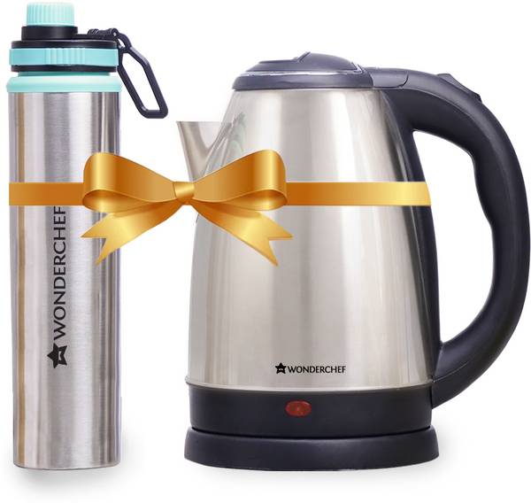 WONDERCHEF Crescent Electric Kettle 1.8 L & Sippy Stainless Steel 750 ml Bottle