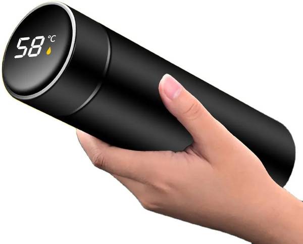 DPM LED temperature water bottle display I LED indicator water bottle hot &amp; cool 500 ml Bottle  (Pack of 1, Black, Steel)