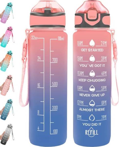 Baystore 1L Motivational Water Bottle with Time Mark & Straw - Unbreakable Sipper Bottle 1000 ml Sipper