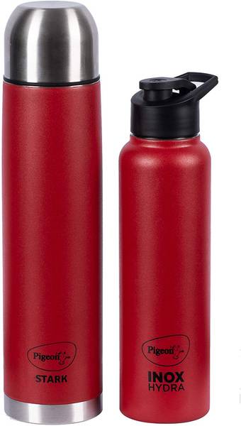Pigeon Stark Vacuum Insulated Flask 1L and Inox Hydra 900ml Water Bottle Combo 1000 ml Flask
