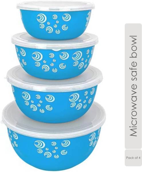 ALSAAS Stainless Steel, Plastic Vegetable Bowl Microwave Safe, Containers, Tiffin bowls with Euro Lid, Blue Spiral Set of 4 Disposable