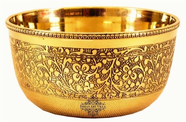 IndianArtVilla Brass Serving Bowl Embossed, Flower Design, Serveware & Tableware, 150 ML