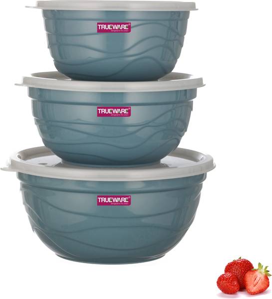 Trueware Stainless Steel, Plastic Serving Bowl Florra Microwave safe 1000,1400,2200 ML Bowl Set