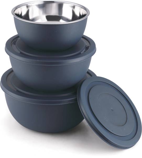 Classic Essentials Stainless Steel Storage Bowl Microwave Safe Mixing Bowl Set Of 3 Navy Blue (500ml, 750ml,1250ml),