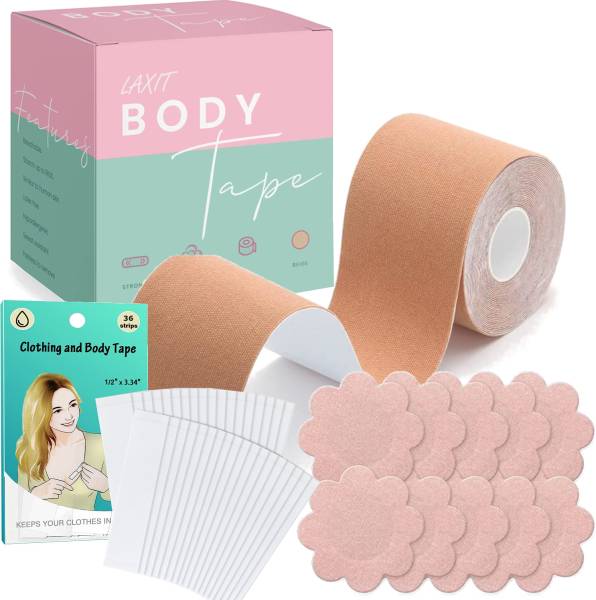 LAXIT Boob Tape 5M with 10 Nipple Cover Pasties & 36 Fashion Body Tape for  Clothes Cotton Peel and Stick Bra Petals - Price History