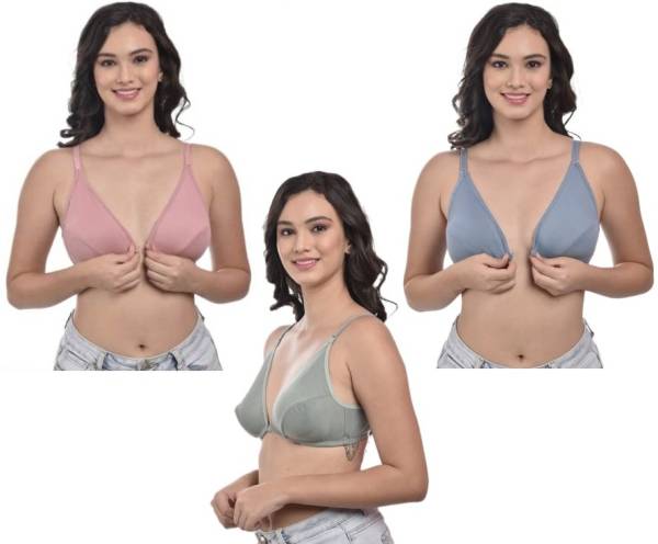 KOISA women front open bra English color combo pack of 3 b cup 32 size  Women Plunge Non Padded Bra - Price History