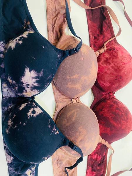 SUPER BEAUTY SB Pack of 3 Woman's Padded Bra Full Coverage Cotton Blend (Multicolor) Women Full Coverage Lightly Padded Bra
